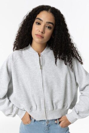 Veste courte grise oversize jersey TIFFOSI ado fille, col bomber, manches élastiques, molleton intérieur